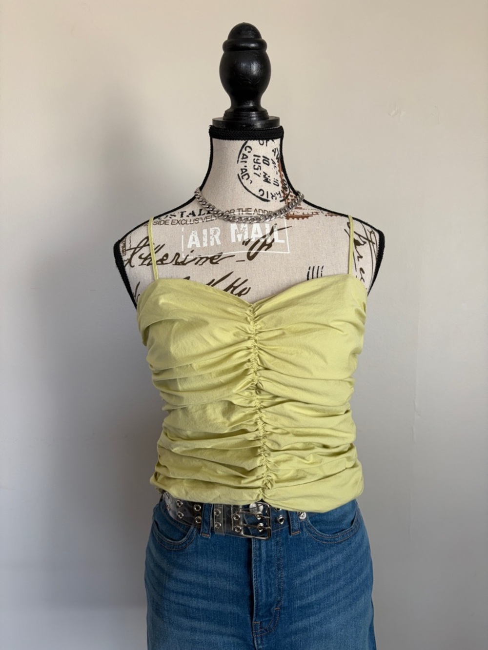 dynamite light green ruched crop summer tank